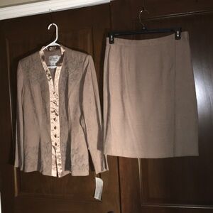 Karin Stevens Brown Skirt Set with Floral Embroidery